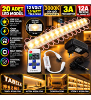 20 Adet 12V 1,5W Tek Lensli 3030 3000K Günışığı Led Modül 3A Priz Adaptör 12A Tek Renk RF Dimmer Set