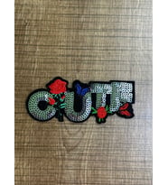 11X4 CM ÜTÜ İLE YAPIŞAN KIRMIZI GÜLLÜ CUTE YAZI ARMA YAMA APLİKE DİKİŞ HOBİ