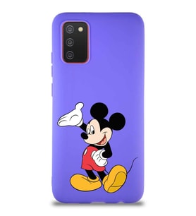 Samsung Galaxy A02S Soft Premier Kapak Mickey Mouse-C Tasarımlı Silikon Kılıf - Mor (Şeffaf)