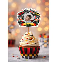Kişiye Özel Yarış Arabası Temalı 6 Adet Cupcake Süsü 8 cm  İsimli Fotoğraflı Doğum Günü