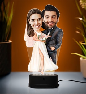 Doğum Günü Hediyesi,Sevgiliye Hediye, Kişiye Özel Fotoğraflı Mutlu Çift Karikatür 3D Led Lamba (Beyaz)