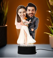 Doğum Günü Hediyesi,Sevgiliye Hediye, Kişiye Özel Fotoğraflı Mutlu Çift Karikatür 3D Led Lamba (Beyaz)