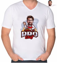 BK Gift Kişiye Özel Erkek Barbekü Chef Karikatürlü V Yaka Tişört-1 (Beyaz)