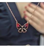 Kelebek Minimal Lazer Geçişli Kolye (Karışık)