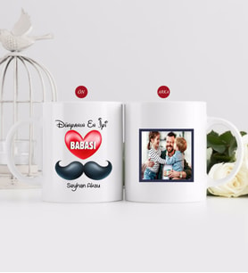 BK Gift Kişiye Özel Babalar Günü Hediyesi Fotoğraflı Kupa Bardak-102 (Beyaz)