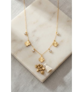 Pirinç Gold Renk Zirkon Taşlı Yonca Model Kadın Kolye TJ-BKO11237