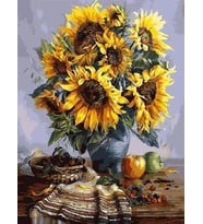 Masadaki Ayçiçekler Sayılarla Boyama Seti 40x 50 cm (Tuvale Gerili)