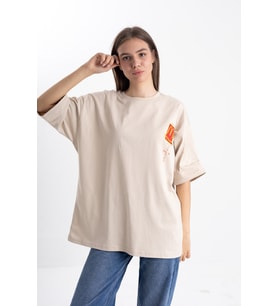 Unisex Mc Donalds Cactus Jack Baskı Tshirt (Taş)
