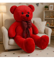 100 cm Papyonlu Büyük Peluş Ayıcık - Yumuşak Dokulu Oyuncak Hediyesi (Kırmızı)