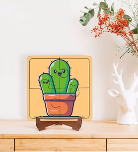 BK Gift Kaktüs Tasarımlı Ahşap Standlı Puzzle Çerçeve-5