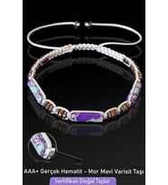 Sertifikalı Gerçek Mavi - Mor Varisit Taşı Bileklik - Ayarlamalı (Çok Renkli)