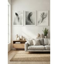 Minimalist Tüy Temalı 3’lü Ahşap Çerçeveli Tablo Seti