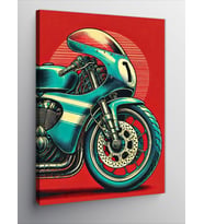 Kanvas Tablo Retro Yeşil Motosiklet