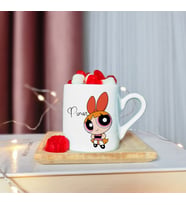 Power Puff Girls & Blossom Tasarımlı Ahşap Tabaklı Kişiye Özel Türk Kahvesi Fincanı