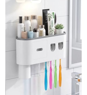 Northcity Çift Dispenserli Banyo Organizer - Diş Fırçası Tutucu Raflı Çekmeceli