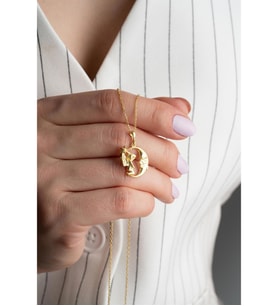 Saklı Takı 925 Ayar Gold Perili Hilal Gümüş Kolye