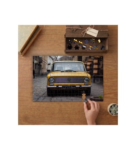 Sarı Nostaljik Araba Tasarımı 240 parça Ahşap Puzzle Ahşap Kutuda MP04279