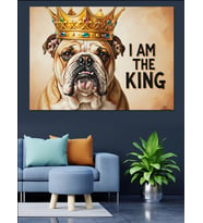 Taçlı Bulldog Köpek Kral Dekoratif Kanvas - Mdf Ahşap Tablo