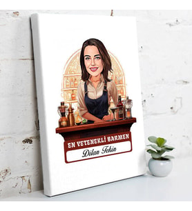 Kişiye Özel Hediye Karikatürlü En Güzel Barmen Kanvas Tablo