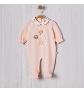 ÖRME ÇİÇEK AKSESUARLI KIZ BEBE TULUM (Somon)