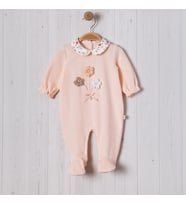 ÖRME ÇİÇEK AKSESUARLI KIZ BEBE TULUM (Somon)