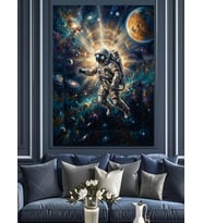 Uzayda Süzülen Modern Beyaz Astronot Dekoratif Kanvas - Mdf Ahşap Tablo