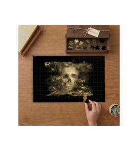 Dumanlı Kuru Kafa Tasarımı 240 parça Ahşap Puzzle Ahşap Kutuda MP00448