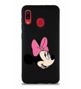 Samsung Galaxy A20 Soft Premier Kapak Minnie Mouse-A Tasarımlı Silikon Kılıf - Siyah (Şeffaf)