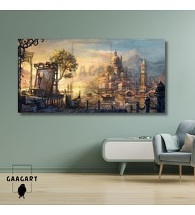 Panoramik Kanvas Duvar Tablosu Soyut Yağlı Boya Görünümlü Venedik'te Ressam