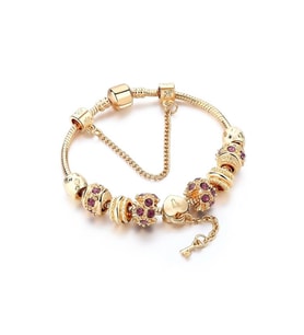 Kilitli Kalp Figürlü Taşlı Charm 20cm Bileklik-gold