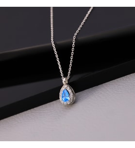 925 Ayar Gümüş Aquamarine Taşlı Damla Kolye