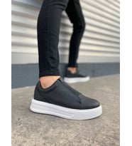 JY007 Alba Bağcıksız Cilt Erkek Günlük Sneaker Ayakkabı CBT Siyah