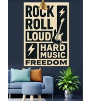 Rock'n Roll Sert Özgürlük Yazılı Afiş Dekoratif Kanvas - Mdf Ahşap Tablo