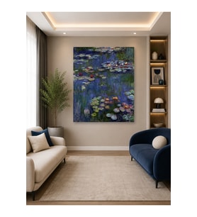 Tam Renk Claude Monet Nilüferler Oda Dekorasyon Dekoratif Kanvas Duvar Tablosu