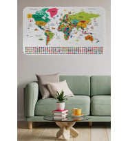 Türkçe Ülke Bayrak Lı Eğitici Başkent Detaylı Atlası Dünya Haritası Duvar Sticker -60x105-3841