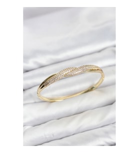 Mey İthalat® Gold Renk Zirkon Taşlı Sarmal Model Kadın Kelepçe Bileklik