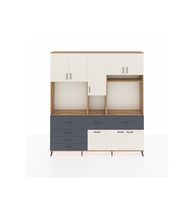 Arges Dolap 10 Raflı 6 Çekmeceli 8 Kapaklı 220x30x243 Çam-Aytaşı/Antrasit