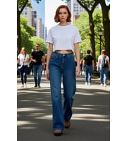 Kadın Yüksek Bel Geniş Paça Denim Pantolon Fonksiyonel Dayanıklı Kaliteli Konforlu Estetik