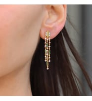 Malahit Taşlı Zincir Trend Gold Gümüş Küpe