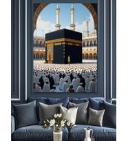 Kabe Etrafında Beyazlı Hacı Topluluğu Dekoratif Kanvas - Mdf Ahşap Tablo