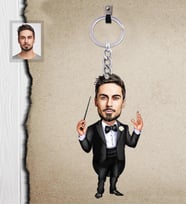 Kişiye Özel Orkestra Şefi Karikatürlü Ahşap Anahtarlık  Bay-1-Eco