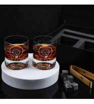 Tavus Kuşu Figürlü Kişiye Özel Gold Maşalı ve Taşlı 2'li Viski Kadehi Seti