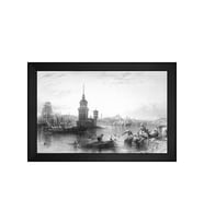 Eski İstanbul Motifli Kanvas Tablo 50 x 70 cm Siyah Çerçeve