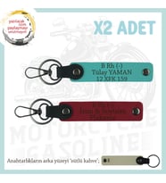 Motorcu Tarzına Özel, İsim Plaka ve B Rh (-) Kan Grubu Yazılı x2 Anahtarlık, Kırmızı-K Turkuaz-SK (Çok Renkli)