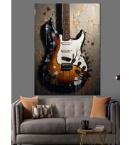 Teknik Çizimli Elektro Gitar Dekoratif Kanvas - Mdf Ahşap Tablo