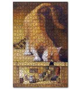 Cakapuzzle Fare Evini Dikizleyen Sarı Kedi Puzzle Yapboz MDF (Ahşap) (120 Parça)