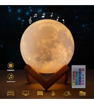 Bluetooth Hoparlörlü Şarjlı 8 Renkli Dokunmatik Uzaktan Kumandalı 17 Cm 3D Dolunay Ay Gece Lambası