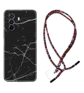 Huawei Nova Y70 Y90 Nova 9 SE  Kılıf Boyun Asklı Rasta Silikon Siyah Mermer 1299