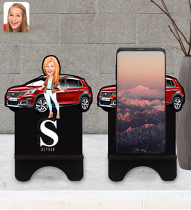 BK Gift Kişiye Özel Plakalı Kadın Peugeot 2008 Karikatürlü Ahşap Biblo Telefon Standı-2