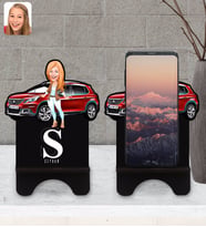 BK Gift Kişiye Özel Plakalı Kadın Peugeot 2008 Karikatürlü Ahşap Biblo Telefon Standı-2